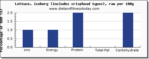zinc and nutrition facts in iceberg lettuce per 100g